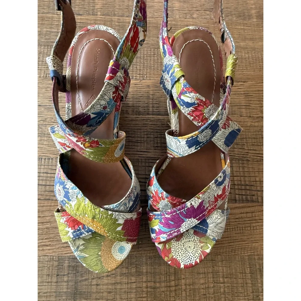 Hush Puppies Renown Floral Leather Espadrille Wedge Sandals Multicolor Size 8.5M